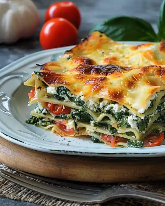 Spinat-Lasagne mit Feta und Tomaten