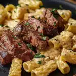 Cremiges Parmesan-Rindfleisch mit Rigatoni Pasta