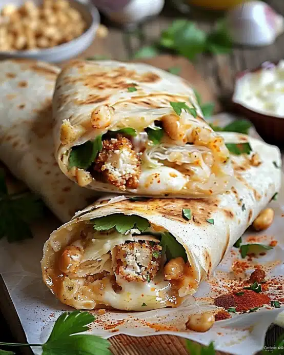 Knusprige, käsige Knoblauch-Hühnchen-Wraps