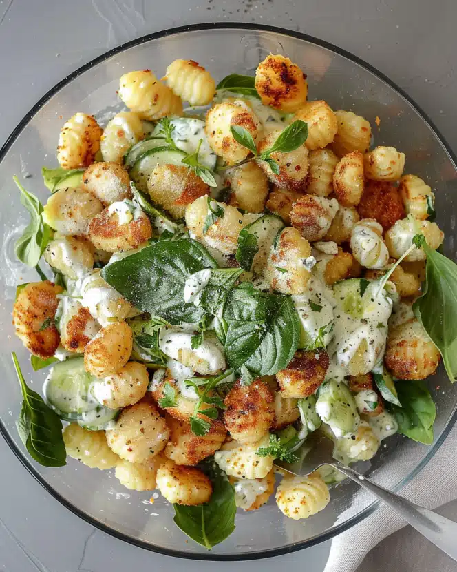 Knuspriger Gnocchi-Salat mit Joghurt-Dressing