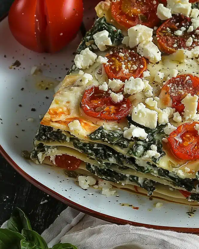 Spinat-Lasagne mit Feta und Tomaten