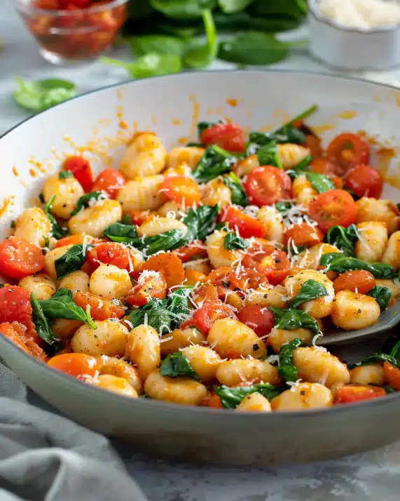 Gnocchi-Pfanne mit Spinat und Tomaten