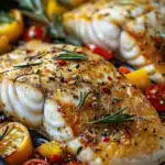 Mediterran Gebackene Fischfilets mit Gemüse