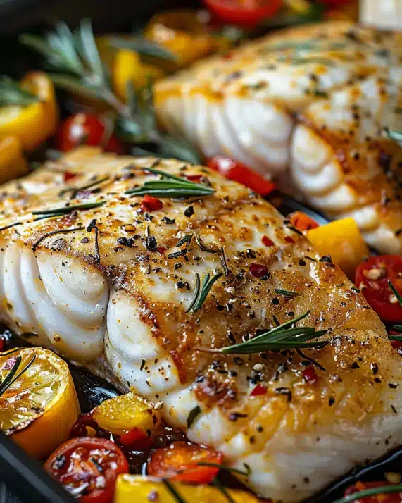 Mediterran Gebackene Fischfilets mit Gemüse