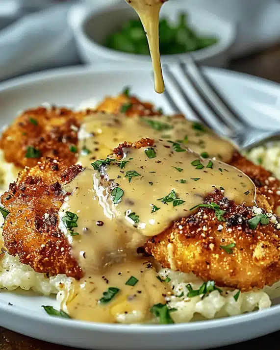 Knuspriges Parmesan-Hähnchen mit reichhaltiger Knoblauchsoße – Einfaches Abendessen