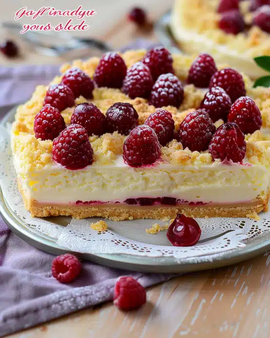 Saftiger Käsekuchen mit Kirschen und Streuseln