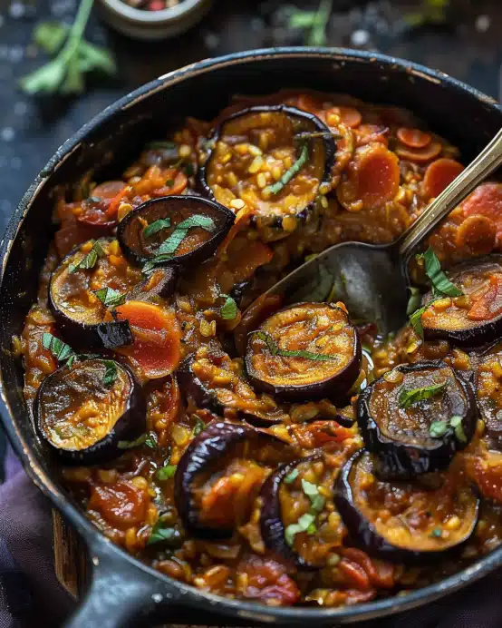 Orientalische Auberginenpfanne mit Gewürzen