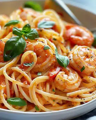 Spaghetti mit Garnelen in Frischkäsesauce