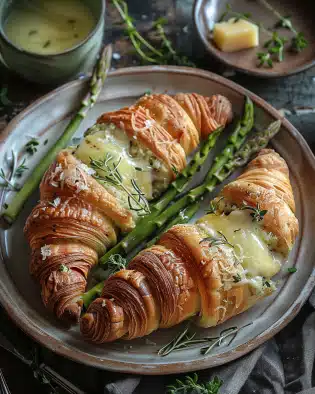 Spargel-Croissants mit Schinken