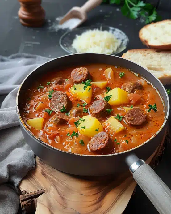 Kartoffelgulasch mit Würstchen