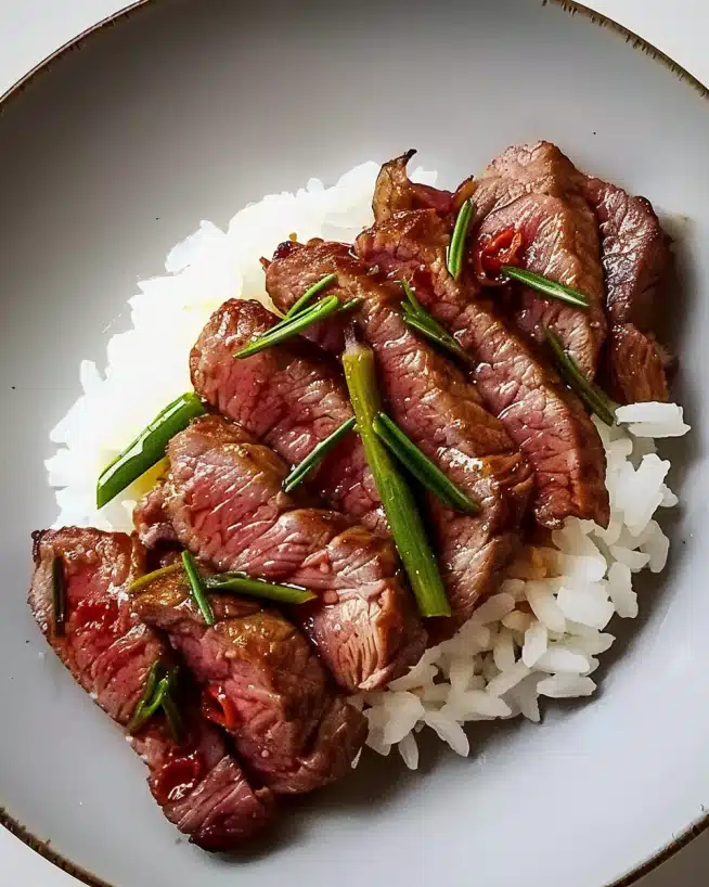 Chinesisches Rindfleisch mit Zwiebeln Pfannengericht