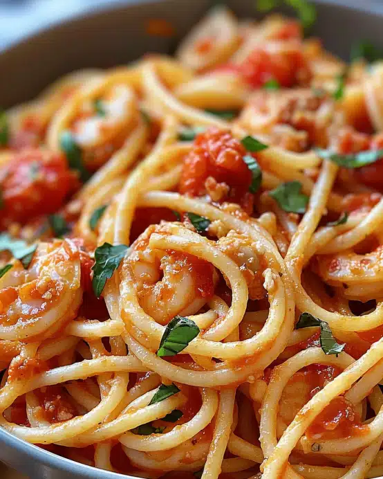 Spaghetti mit Garnelen in Frischkäsesauce