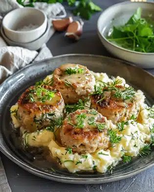 Fleischbällchen mit Gurkensalat und Kartoffelstampf