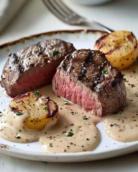 Elegantes Filet Mignon mit cremiger Pfefferkornsauce