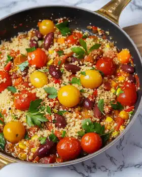 Couscous-Pfanne mit Tomaten und Kidneybohnen