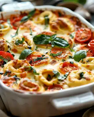 Tortellini-Auflauf mit Tomaten und Mozzarella