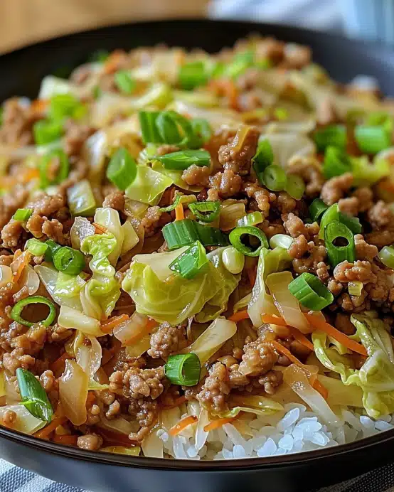 Healthy Chinese Ground Beef & Cabbage Stir Fry