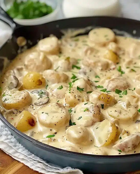 Kartoffeln in Knoblauch-Sahnesauce