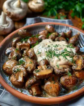 Gebratene Champignons mit Knoblauchsauce