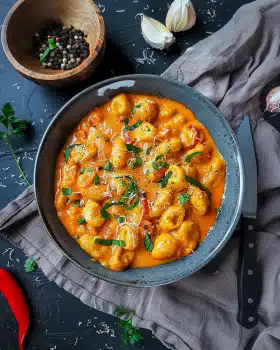 Paprika-Sahne-Hähnchen mit Gnocchi