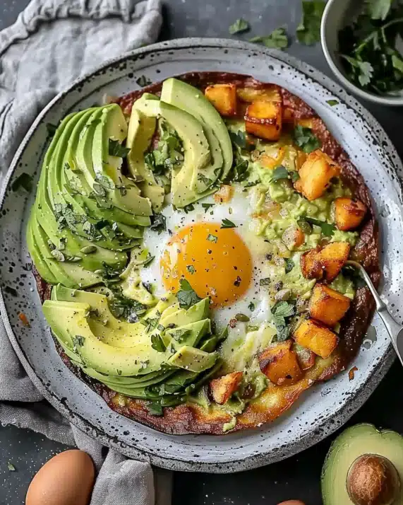 Spiegeleier mit Süßkartoffeln und Avocado