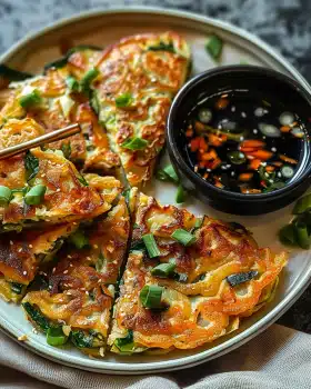 Knusprige Gemüsepfannkuchen mit Asiatischer Dip-Sauce