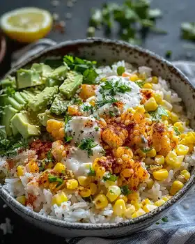Street Corn Hähnchen Reis Bowl