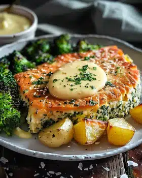 Zitronenbutterlachs mit knusprigen Kartoffeln und Brokkoli