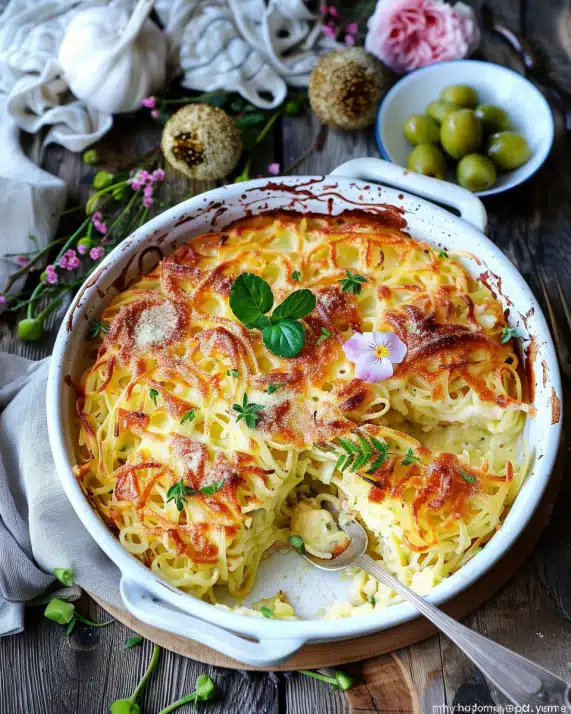 Spätzleauflauf mit Rosenkohl und Kasseler