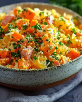 Karotten-Kartoffel-Salat mit Schinken