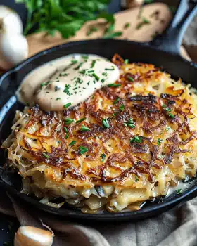 Mozzarella Rösti mit Zwiebel-Pilzrahmsoße