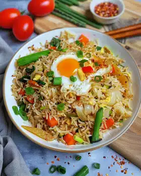 Gebratener Reis mit Ei und Gemüse – Chinesisches Rezept