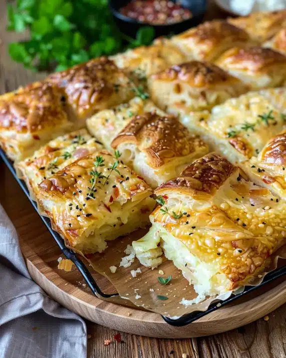 Blätterteig gefüllt mit Schinken und Käse