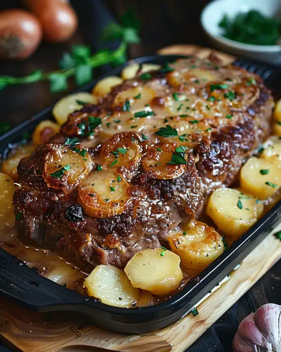 Hackbraten mit Kartoffeln in Sahne