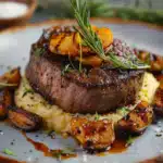 Filetsteak auf Selleriepüree mit Wurzelgemüse 2 Filetsteak auf Selleriepüree mit Wurzelgemüse