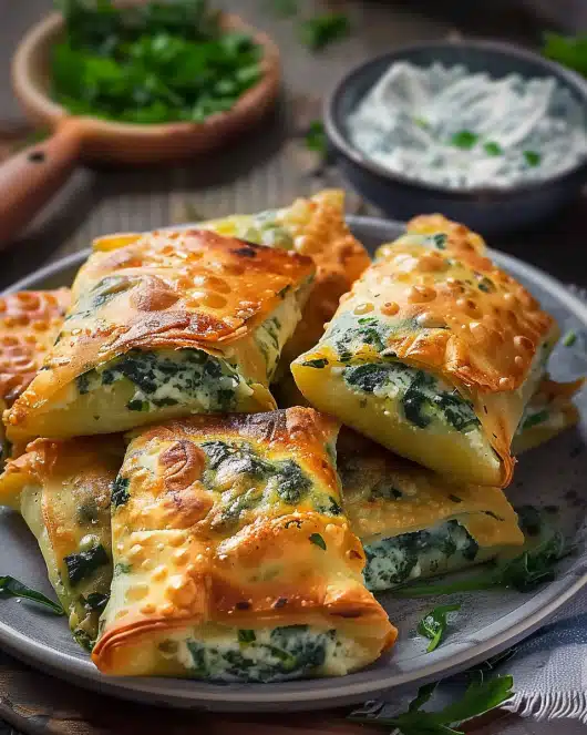 Vegane Kartoffeltaschen mit Spinat-Frischkäse-Füllung