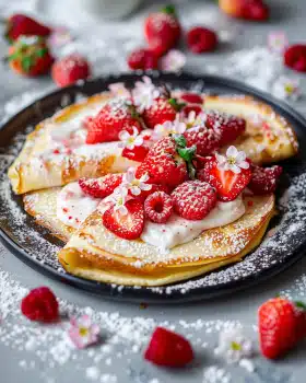 Protein-Pfannkuchen mit Quarkfüllung & Erdbeeren