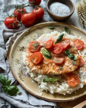 Hähnchen mit Reis und Tomatensauce