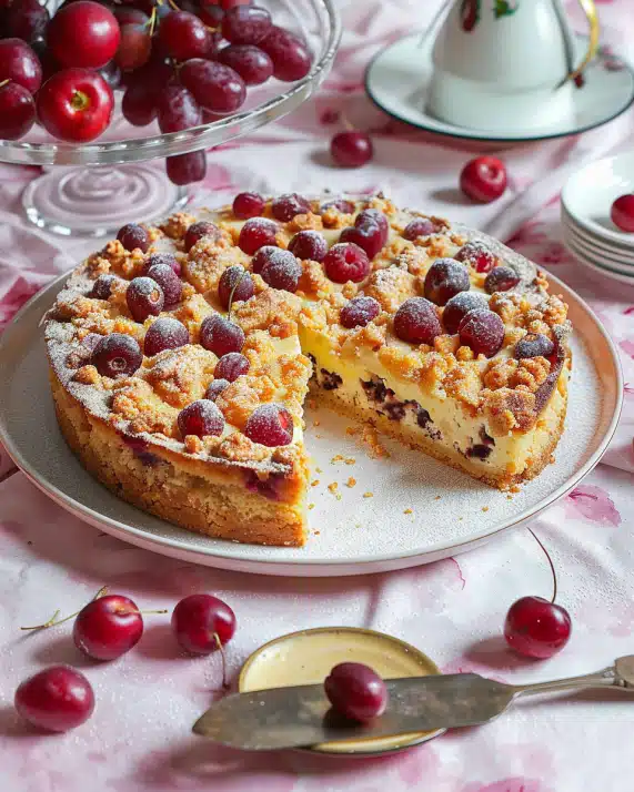 Einfacher Kirschkuchen mit Pudding und Streuseln – saftig wie von Oma