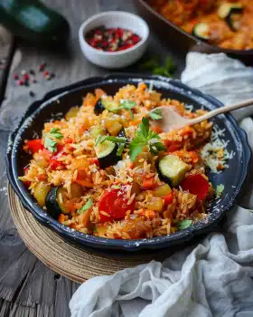 Vegetarische Reispfanne mit Gemüse