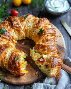 Rührei-Ring aus Croissant-Teig mit ganz viel Käse