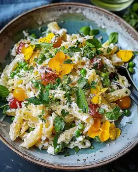 Pasta- und Hühnersalat mit Frühlingszwiebeln