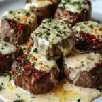 Knoblauchbutter-Steakbissen mit Parmesan-Cremesauce 2 Knoblauchbutter-Steakbissen mit Parmesan-Cremesauce