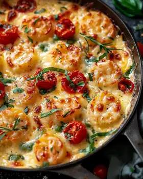 Genieße Cremige Toskanische Garnelen mit Getrockneten Tomaten