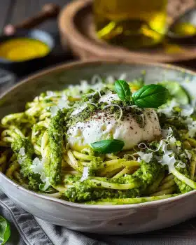 Bärlauchpesto Pasta mit Spargel und Burrata