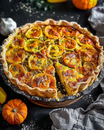 Kürbis-Tarte mit Blauschimmelkäse