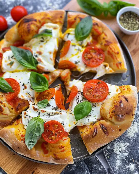 Pizzabrot mit Tomate und Mozzarella