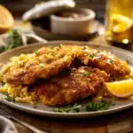 Haferflockenschnitzel mit Knusperpanade 2 Haferflockenschnitzel mit Knusperpanade